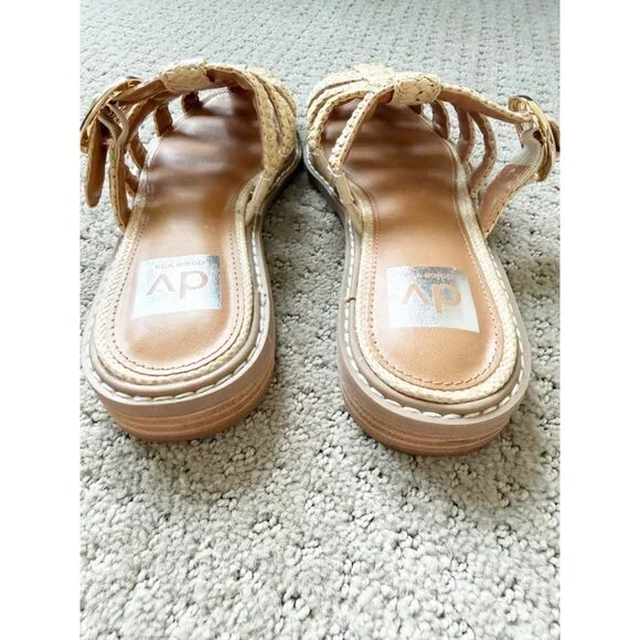 DV by Dolce Vita Fyona Raffia Buckle Fisherman Flat Mules Size 6.5 Beige - Picture 6 of 11